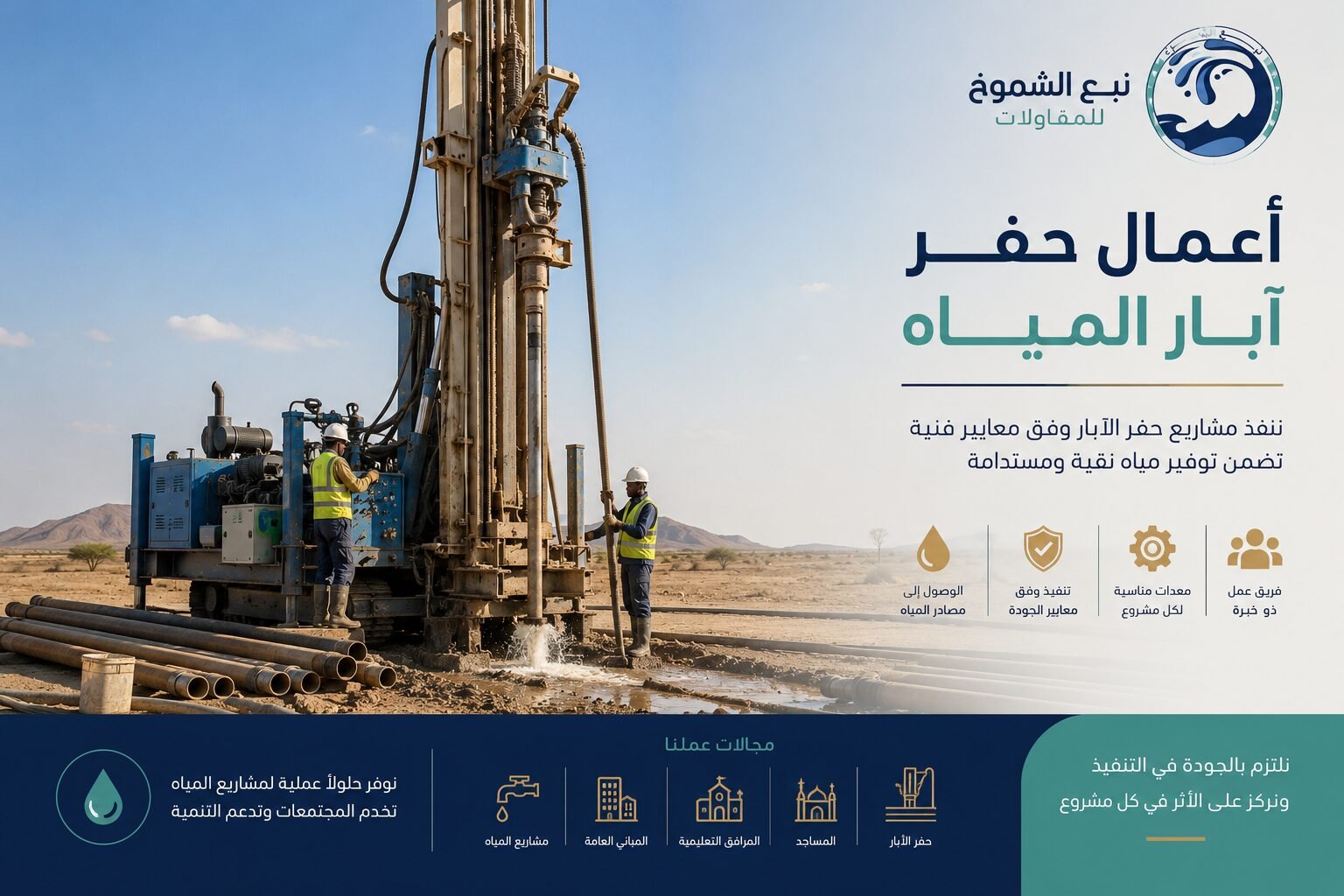 أعمال حفر آبار المياه - نبع الشموخ للمقاولات